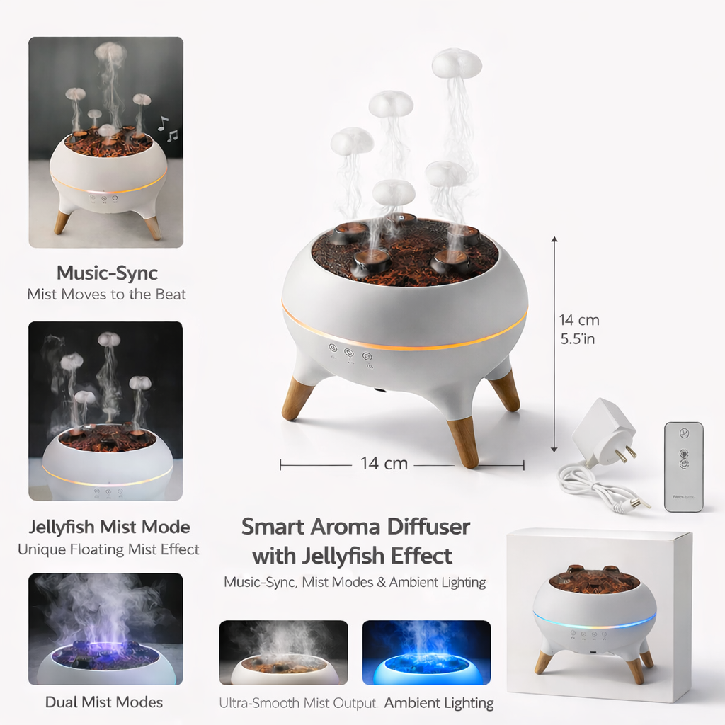 Medumist jellyfish diffuser releasing floating vapor in a modern room