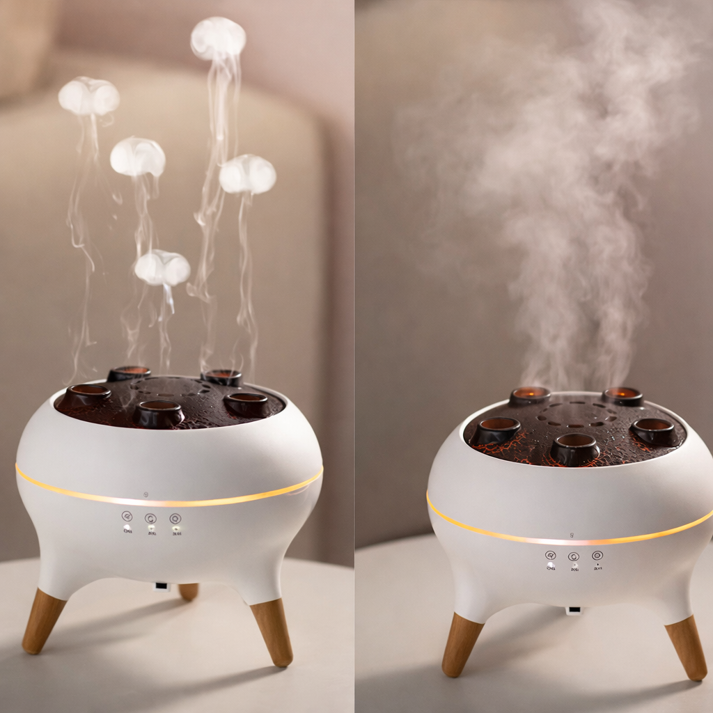 Medumist jellyfish aroma diffuser creating floating vapor clouds